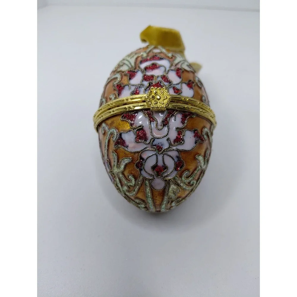 Vintage Cloisonné‎ Hinged Golden Jeweled Egg Box Ornament